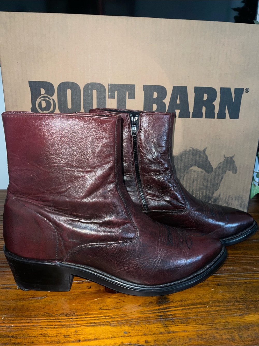 OLD WEST Mens Western Cowboy Boots MZ7081 Vintage Rich Burgundy Leather Sz 10.5